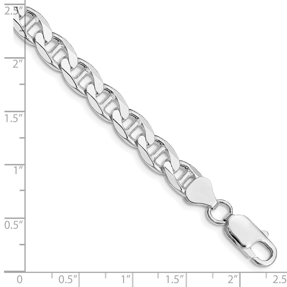 Sterling Silver Rhodium-plated 7.4mm D/C Flat Anchor Curb Chain Bracelet