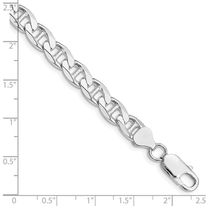 Sterling Silver Rhodium-plated 7.4mm D/C Flat Anchor Curb Chain Bracelet