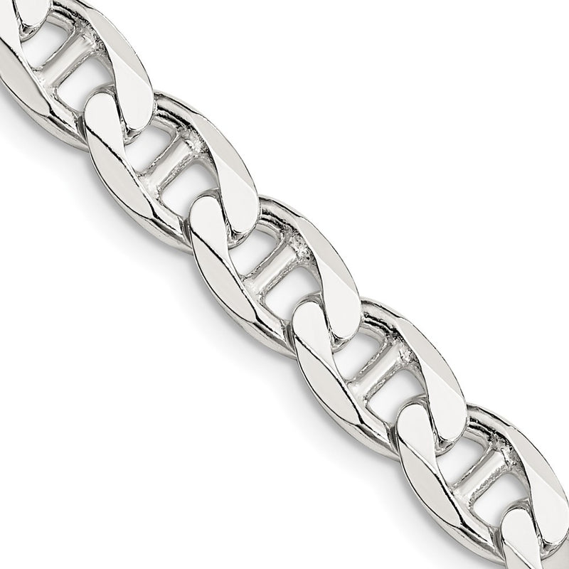 Sterling Silver 7.4mm D/C Flat Anchor Curb Chain Necklace