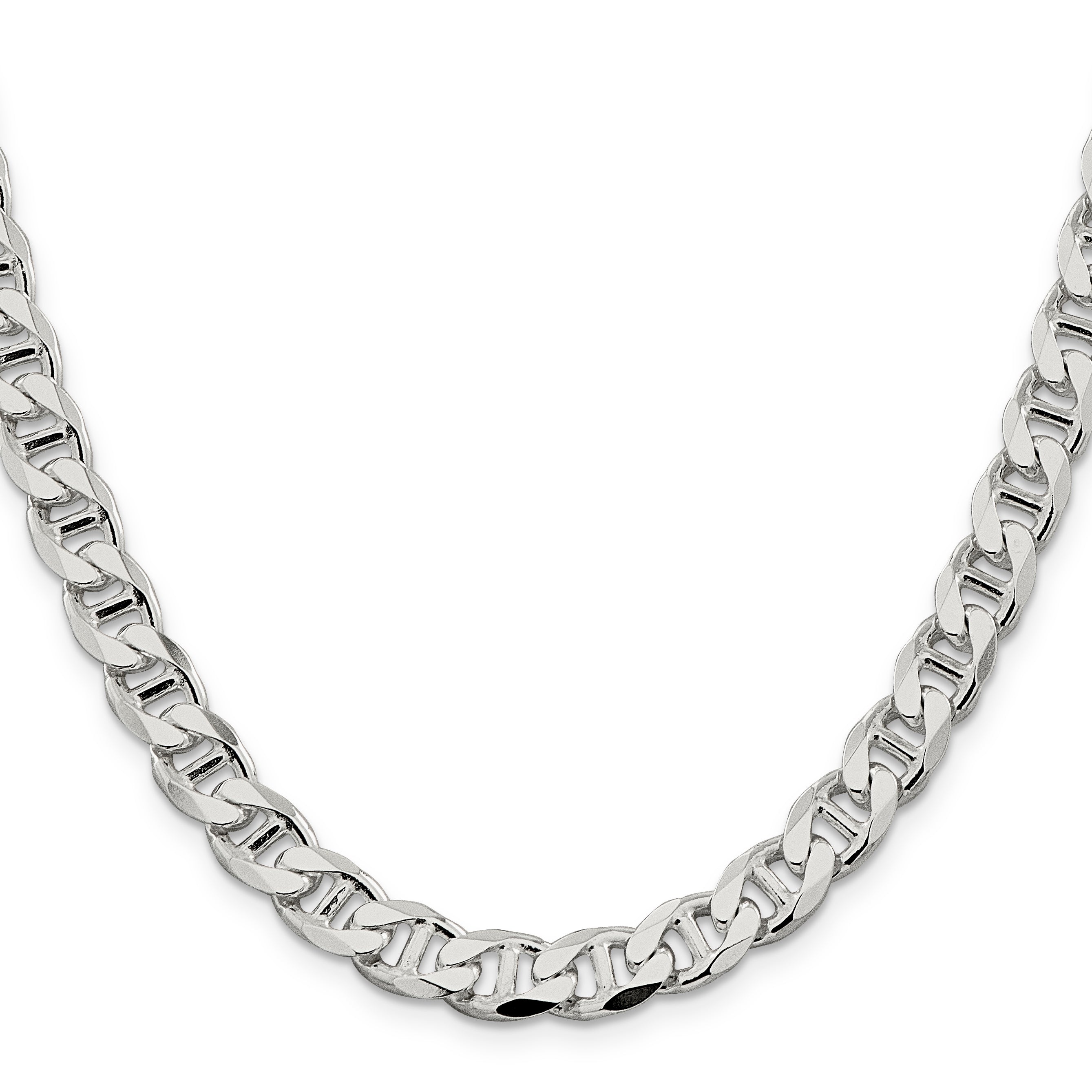 24 Inch Sterling Silver 8.25mm D/C Flat Anchor Curb Chain