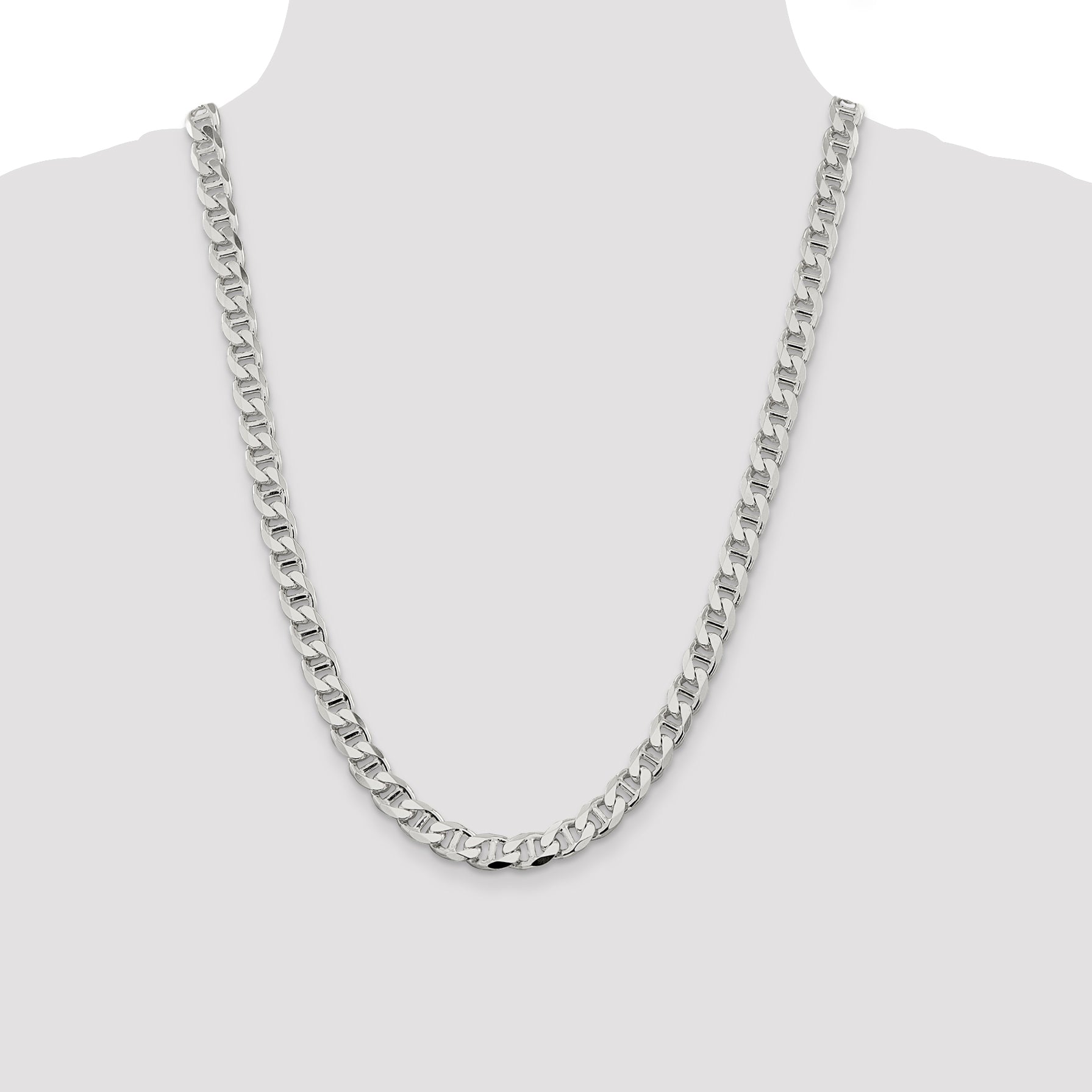 24 Inch Sterling Silver 8.25mm D/C Flat Anchor Curb Chain