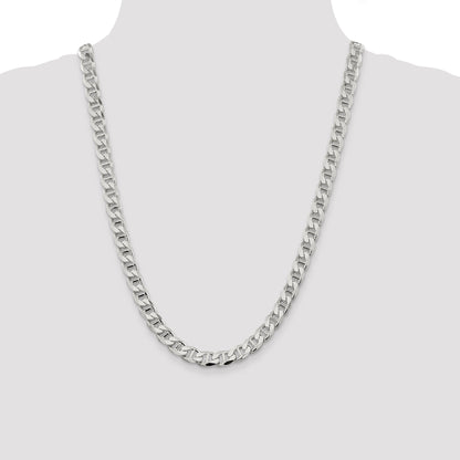 24 Inch Sterling Silver 8.25mm D/C Flat Anchor Curb Chain