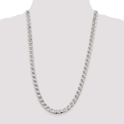 26 Inch Sterling Silver 8.25mm D/C Flat Anchor Curb Chain