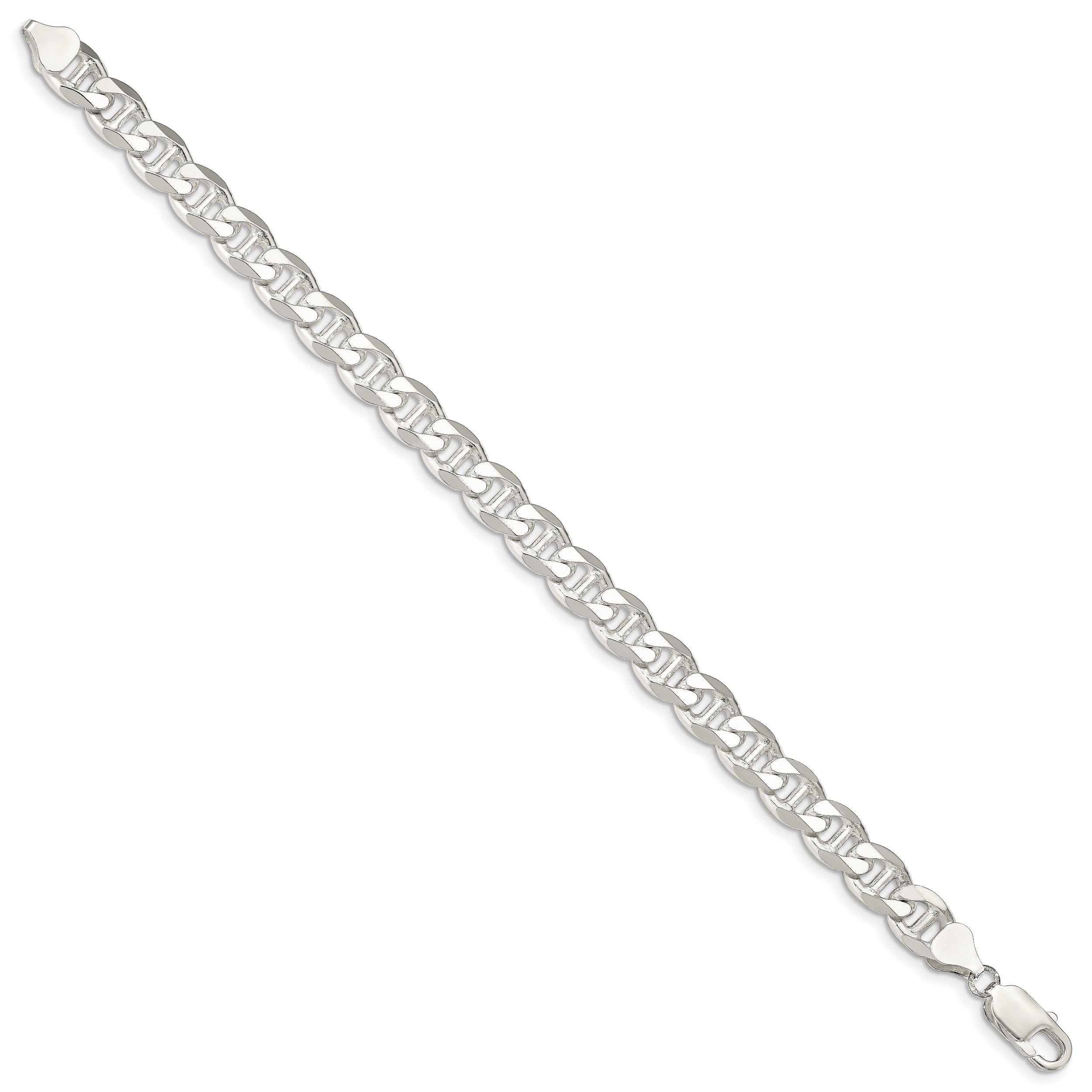 9 Inch Sterling Silver 8.25mm D/C Flat Anchor Curb Chain