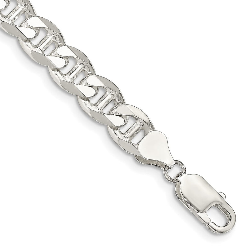 Sterling Silver 8.25mm D/C Flat Anchor Curb Chain Bracelet
