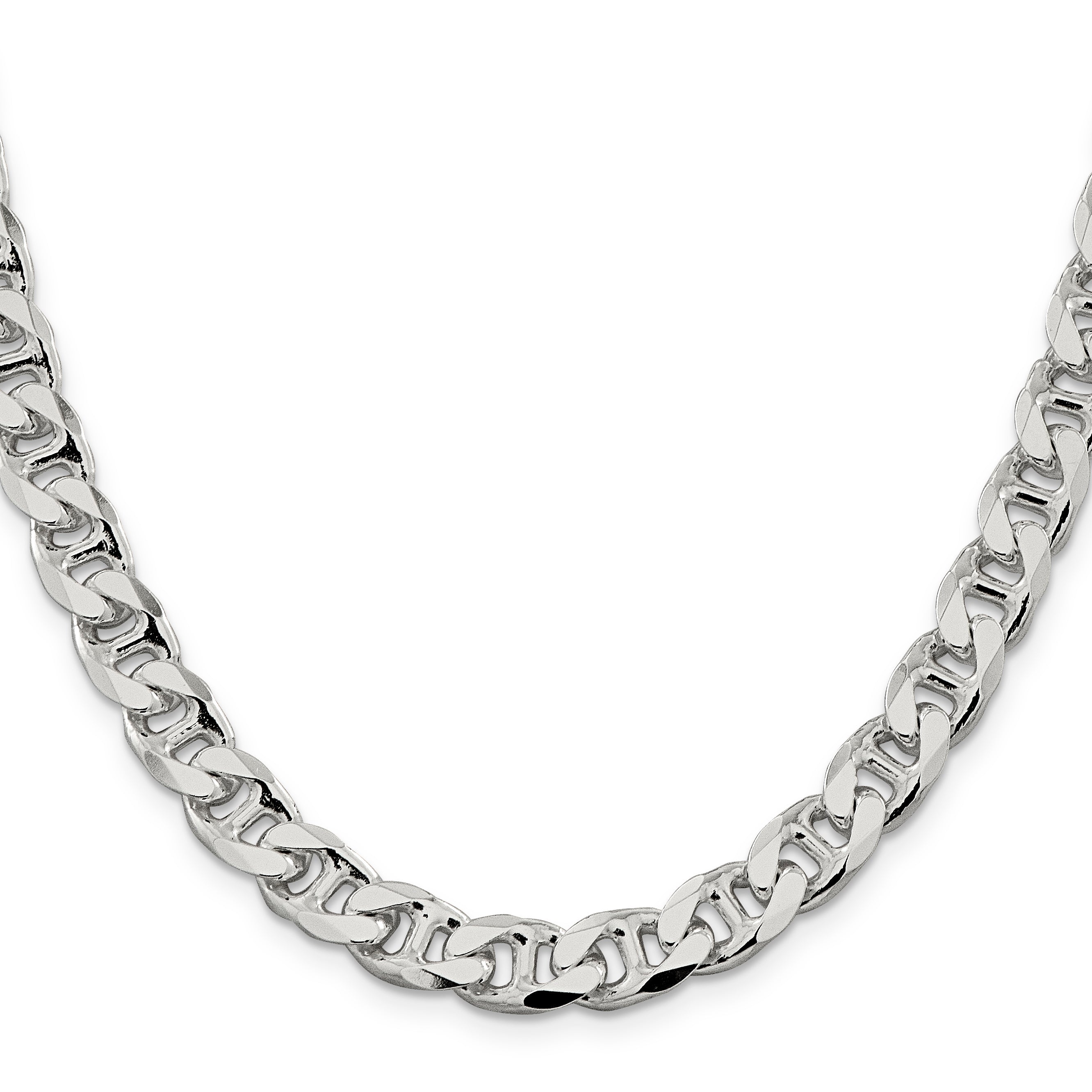 26 Inch Sterling Silver 9mm D/C Flat Anchor Curb Chain
