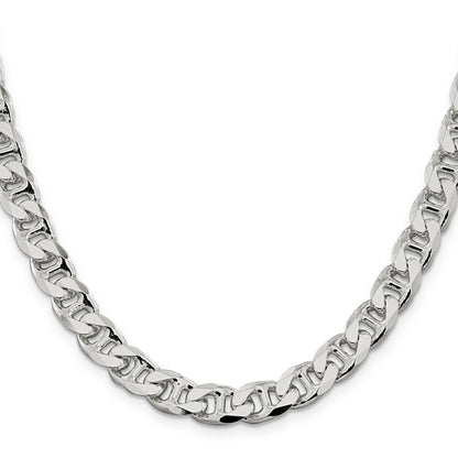 26 Inch Sterling Silver 9mm D/C Flat Anchor Curb Chain