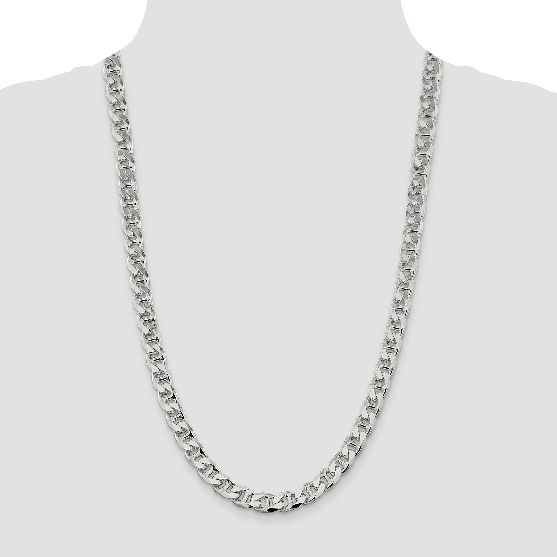 26 Inch Sterling Silver 9mm D/C Flat Anchor Curb Chain