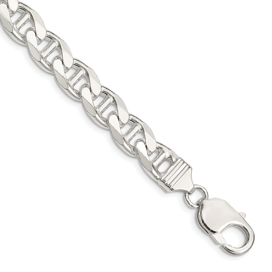 9 Inch Sterling Silver 9mm D/C Flat Anchor Curb Chain