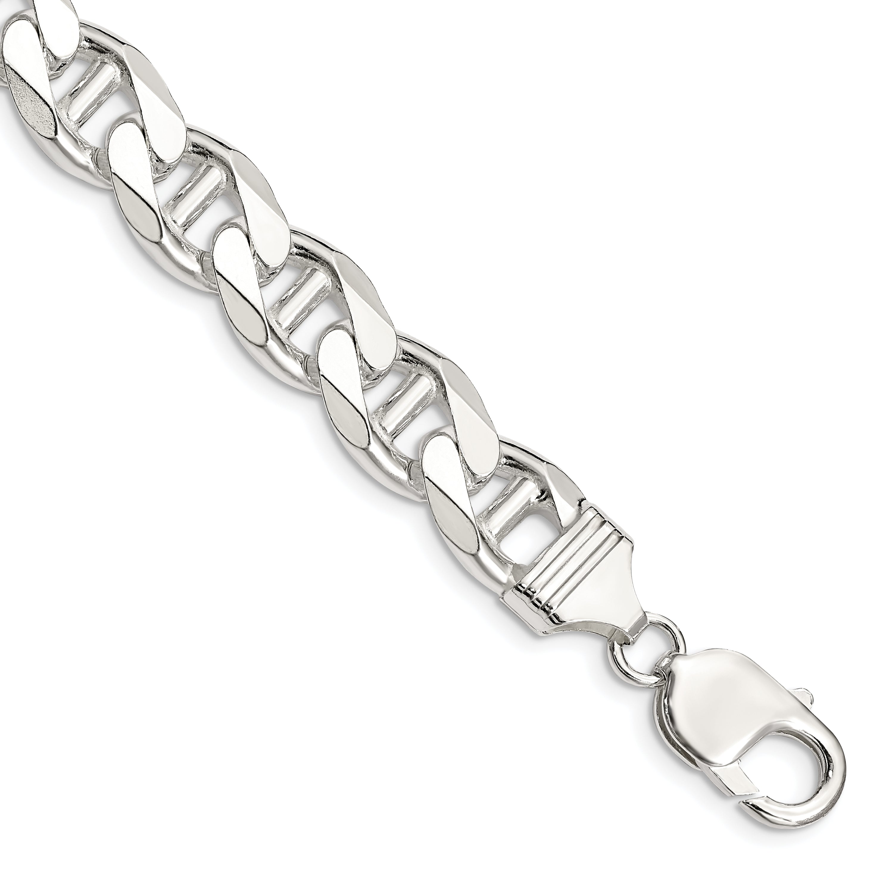 8 Inch Sterling Silver 10.8mm D/C Flat Anchor Curb Chain