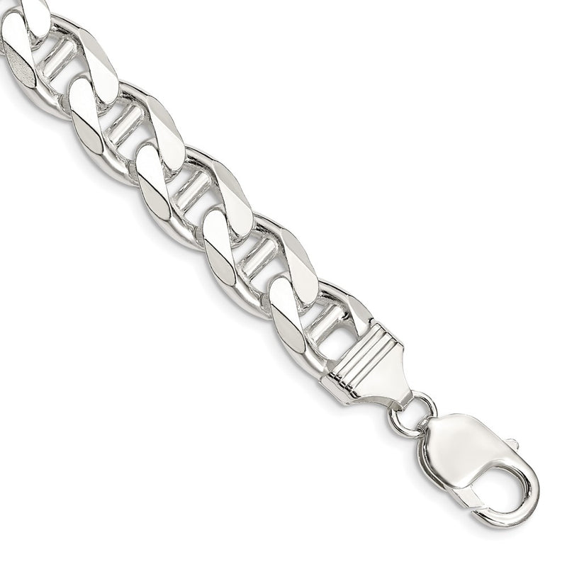 Sterling Silver 10.8mm D/C Flat Anchor Curb Chain Bracelet