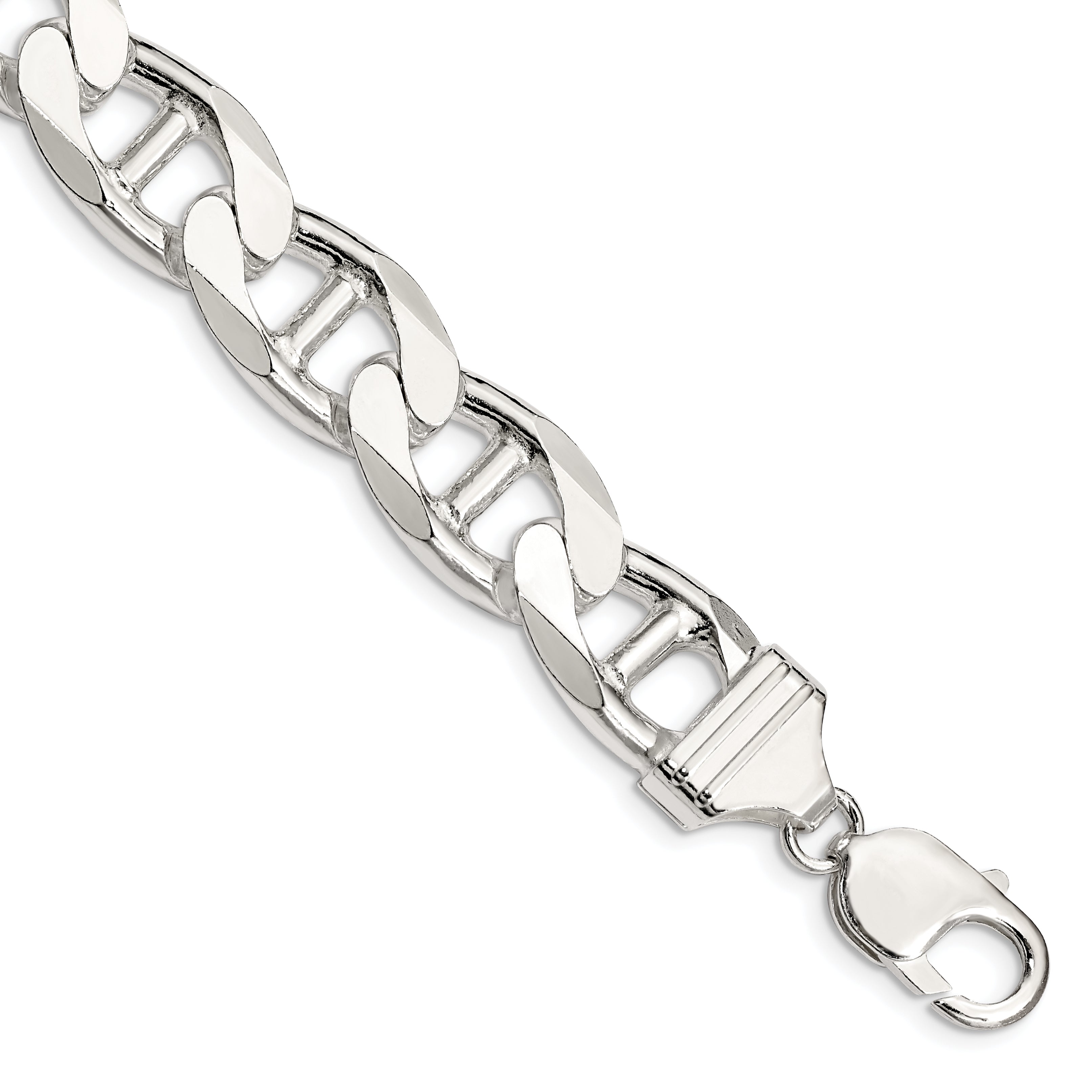 8 Inch Sterling Silver 13.5mm D/C Flat Anchor Curb Chain