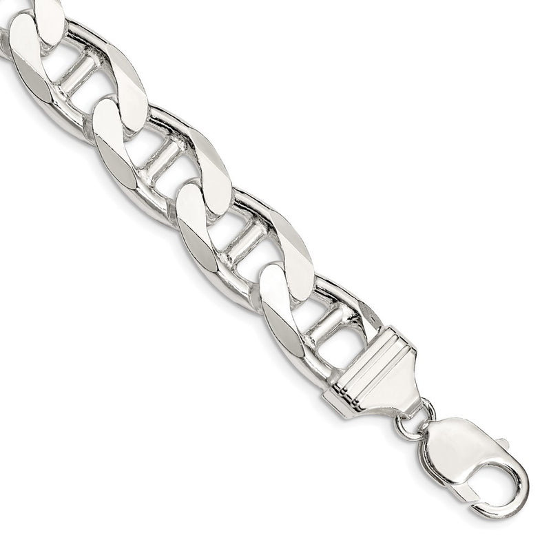 Sterling Silver 13.5mm D/C Flat Anchor Curb Chain Bracelet