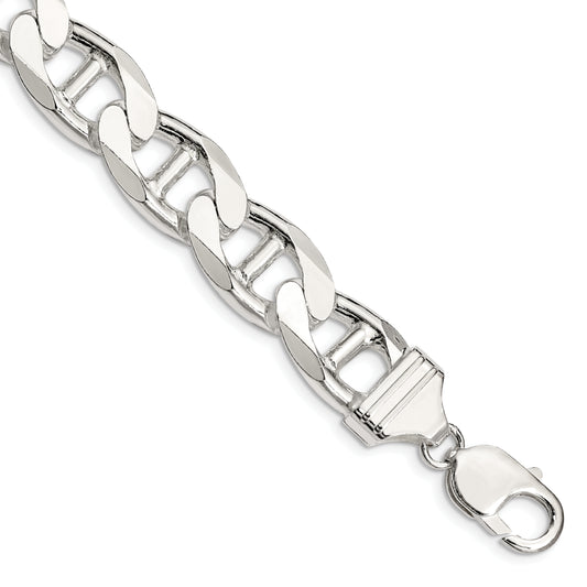 9 Inch Sterling Silver 13.5mm D/C Flat Anchor Curb Chain