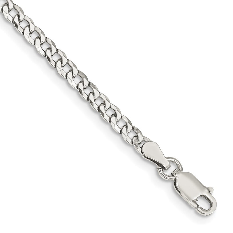 8 Inch Sterling Silver 3.2mm Beveled Curb Chain Bracelet