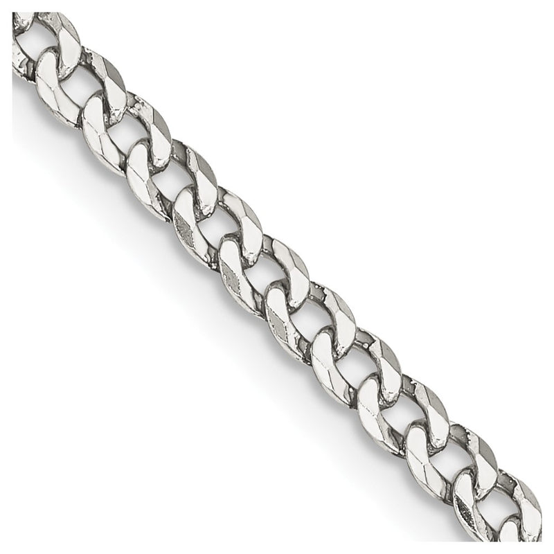28 Inch Sterling Silver 3.2mm Beveled Curb Chain Necklace