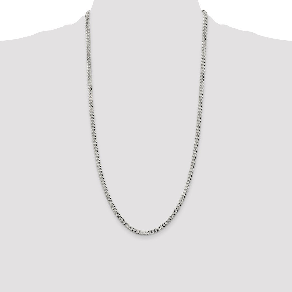 28 Inch Sterling Silver 4mm Beveled Curb Chain Necklace