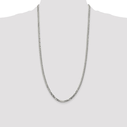 28 Inch Sterling Silver 4mm Beveled Curb Chain Necklace
