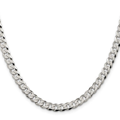 30 Inch Sterling Silver 6mm Beveled Curb Chain Necklace