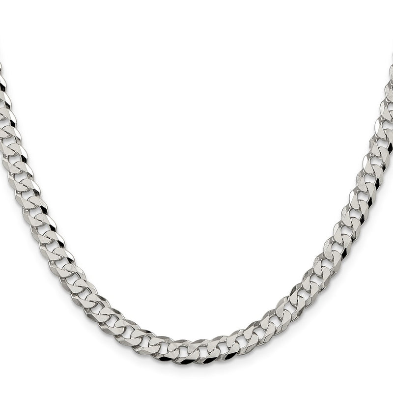 30 Inch Sterling Silver 6mm Beveled Curb Chain Necklace