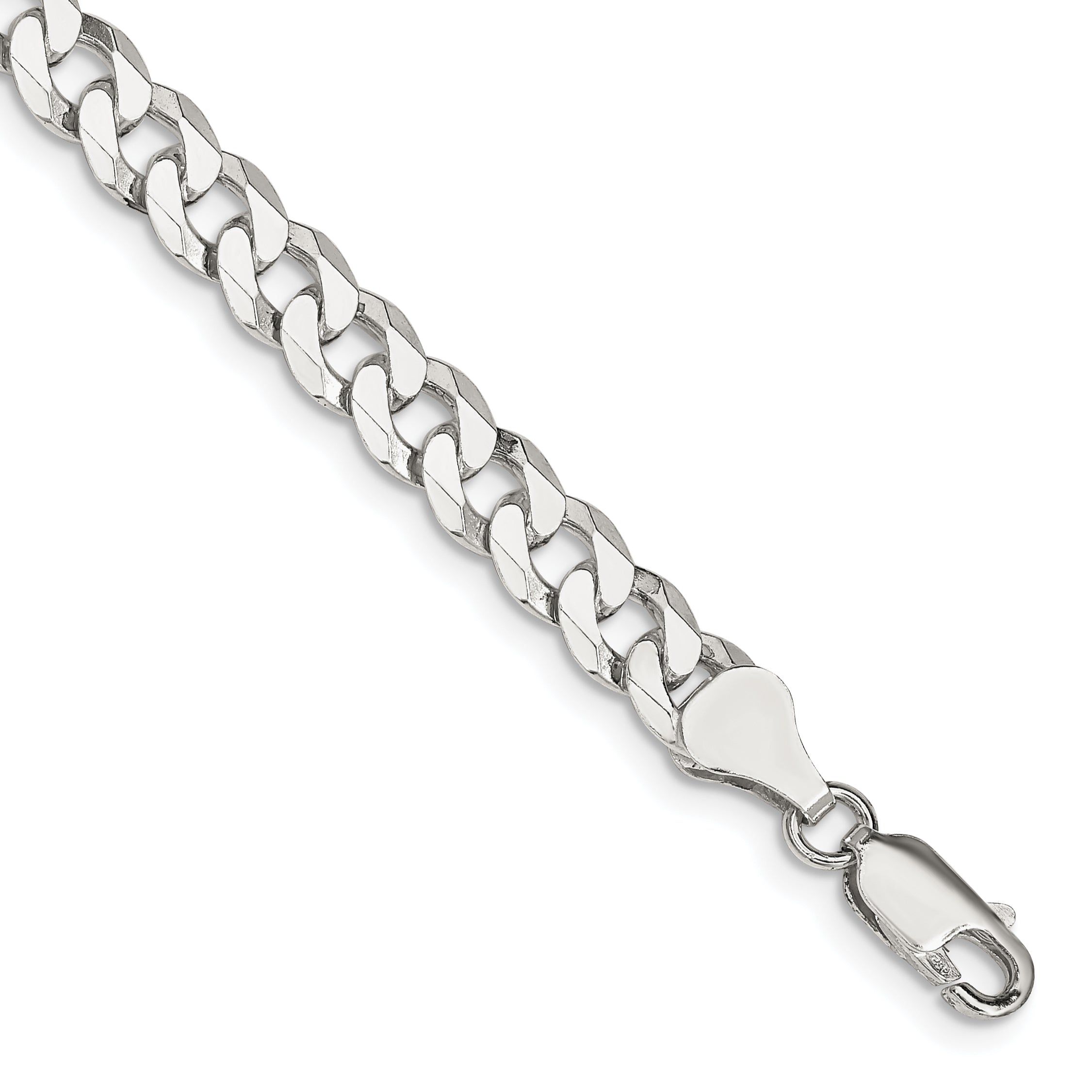 7 Inch Sterling Silver 6mm Beveled Curb Chain