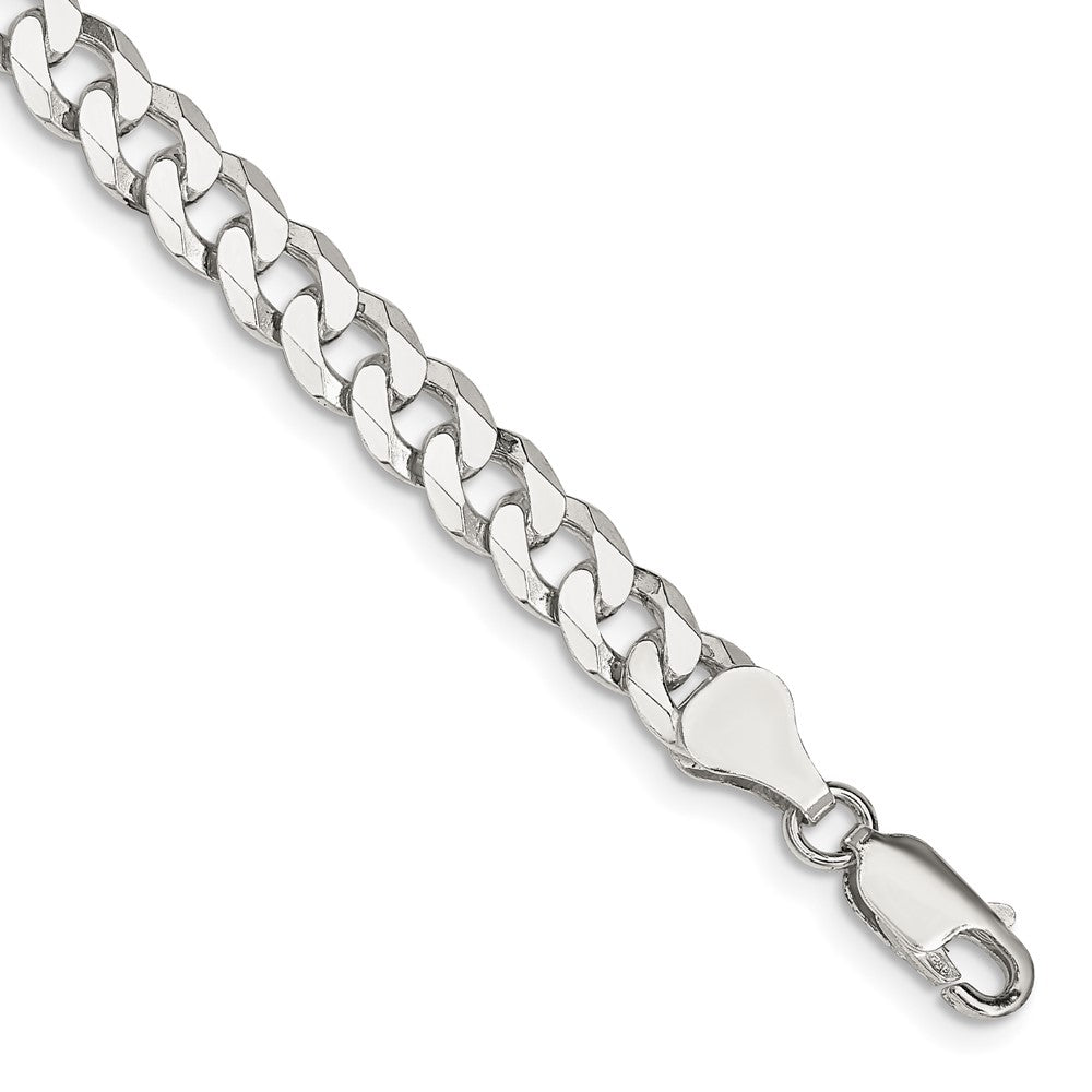 9 Inch Sterling Silver 6mm Beveled Curb Chain Bracelet