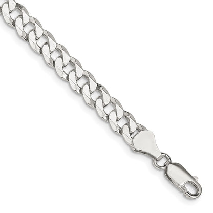 9 Inch Sterling Silver 6mm Beveled Curb Chain Bracelet
