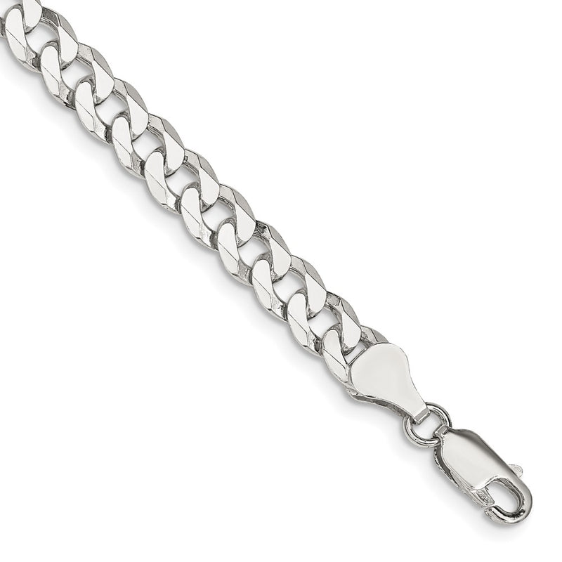 9 Inch Sterling Silver 6mm Beveled Curb Chain Bracelet