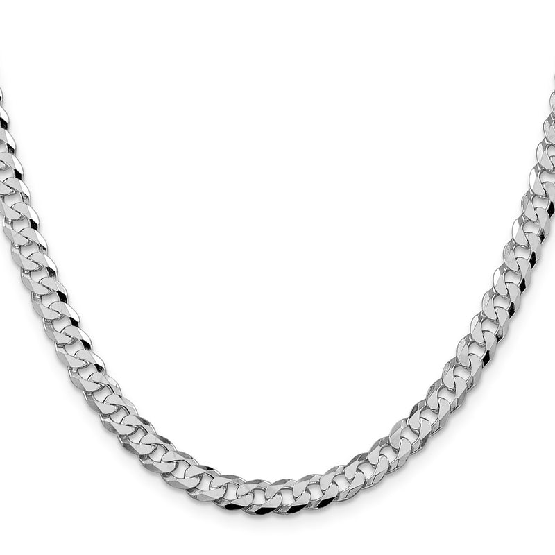 Sterling Silver Rhodium-Plated 6mm Beveled Curb Chain
