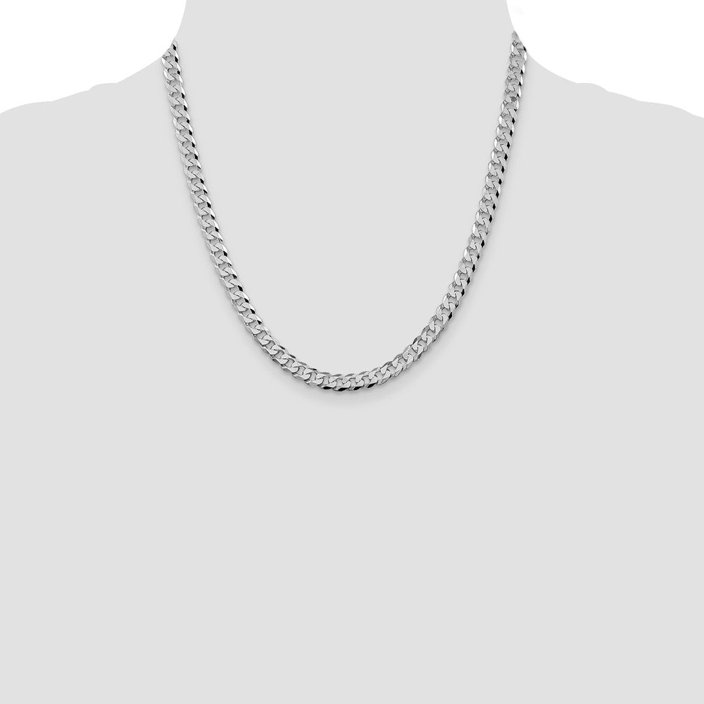 Sterling Silver Rhodium-Plated 6mm Beveled Curb Chain
