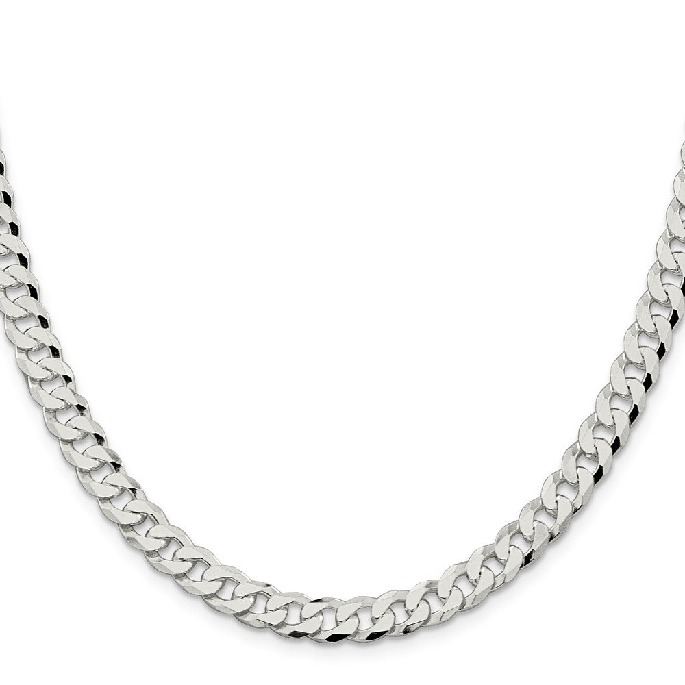30 Inch Sterling Silver 7mm Beveled Curb Chain Necklace