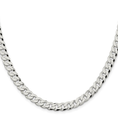 30 Inch Sterling Silver 7mm Beveled Curb Chain Necklace