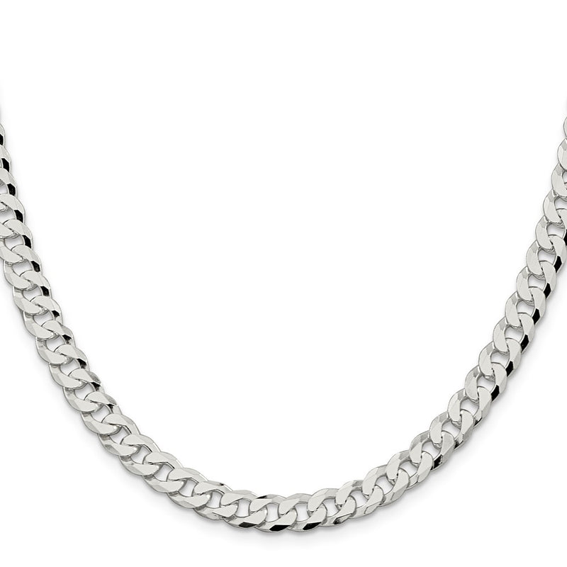 30 Inch Sterling Silver 7mm Beveled Curb Chain Necklace