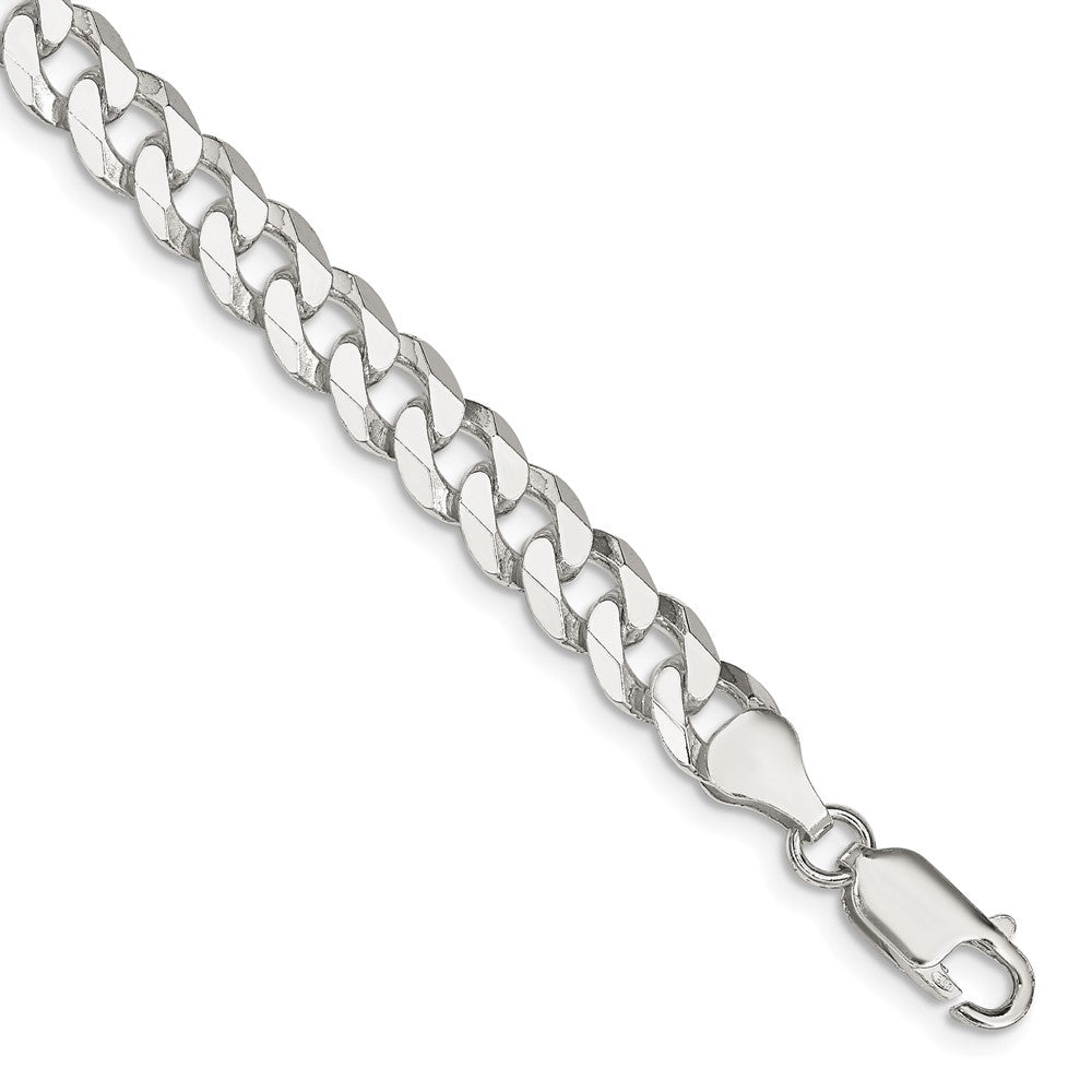 8 Inch Sterling Silver 7mm Beveled Curb Chain Bracelet
