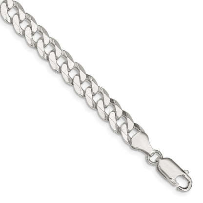 8 Inch Sterling Silver 7mm Beveled Curb Chain Bracelet