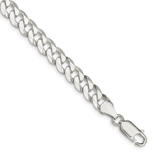 7 Inch Sterling Silver 7mm Beveled Curb Chain