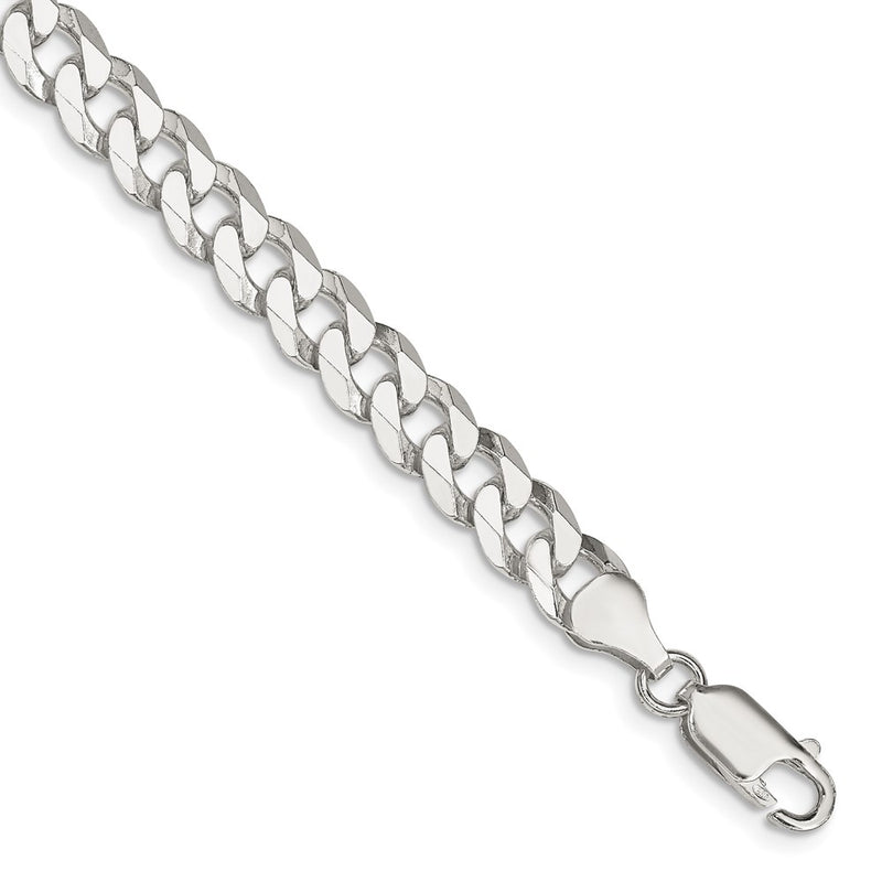 8 Inch Sterling Silver 7mm Beveled Curb Chain Bracelet