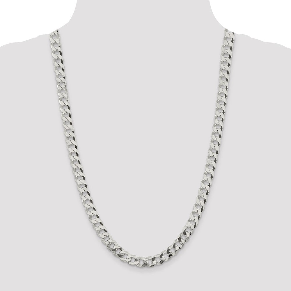 26 Inch Sterling Silver 8.5mm Beveled Curb Chain Necklace