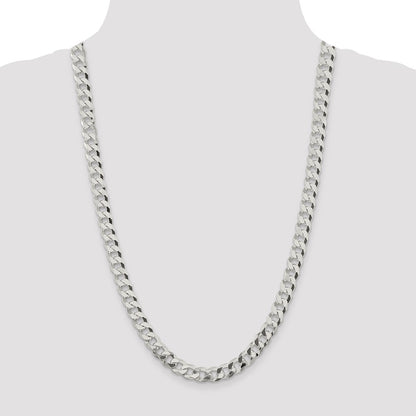 26 Inch Sterling Silver 8.5mm Beveled Curb Chain Necklace