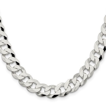 26 Inch Sterling Silver 10.6mm Beveled Curb Chain Necklace