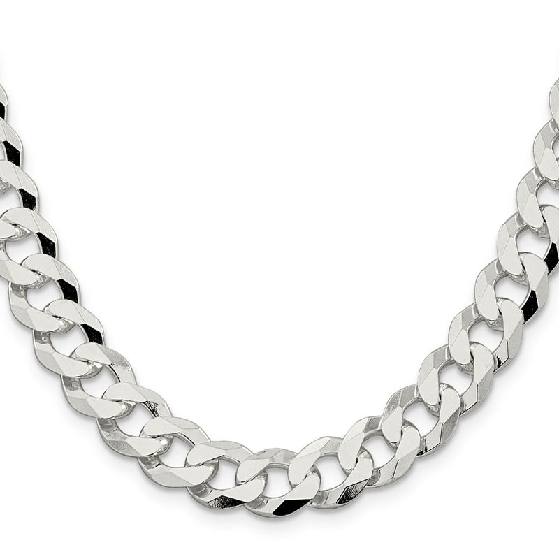 26 Inch Sterling Silver 10.6mm Beveled Curb Chain Necklace