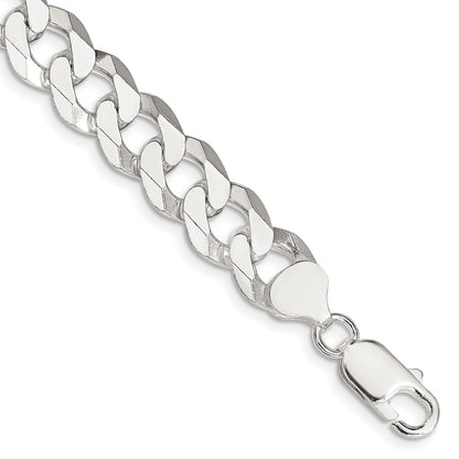 8 Inch Sterling Silver 10.6mm Beveled Curb Chain Bracelet