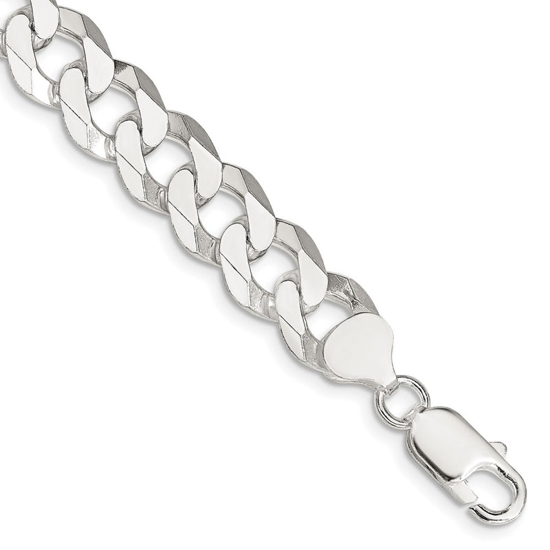8 Inch Sterling Silver 10.6mm Beveled Curb Chain Bracelet