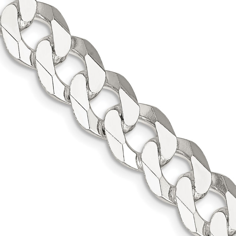 26 Inch Sterling Silver 10.6mm Beveled Curb Chain Necklace