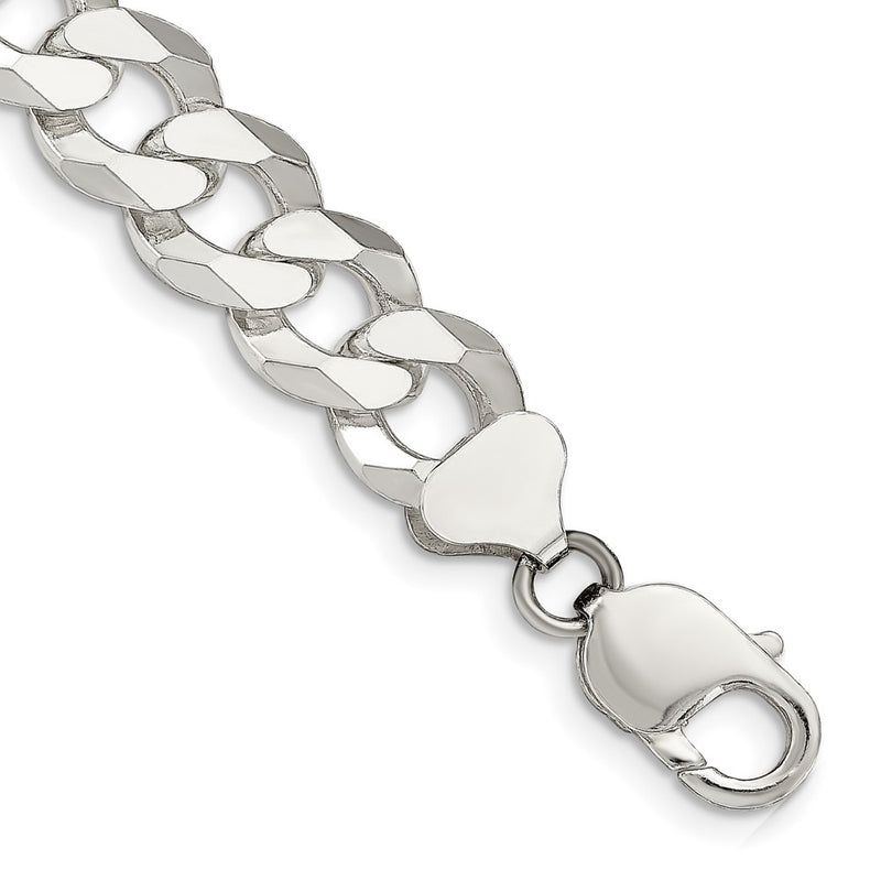 9 Inch Sterling Silver 12.3mm Beveled Curb Chain Bracelet