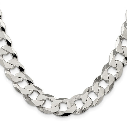 26 Inch Sterling Silver 13mm Beveled Curb Chain Necklace