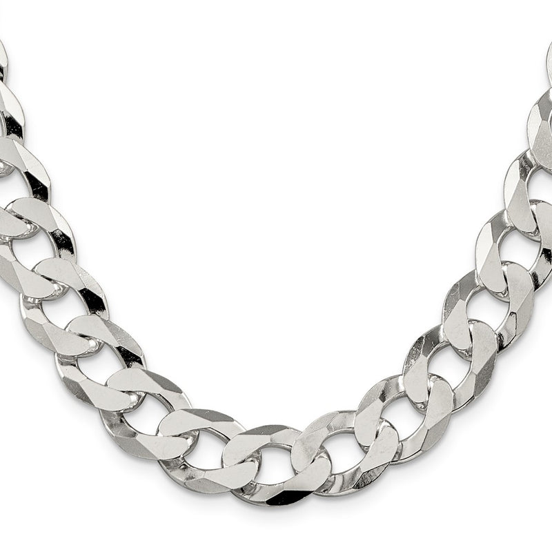 20 Inch Sterling Silver 13mm Beveled Curb Chain Necklace