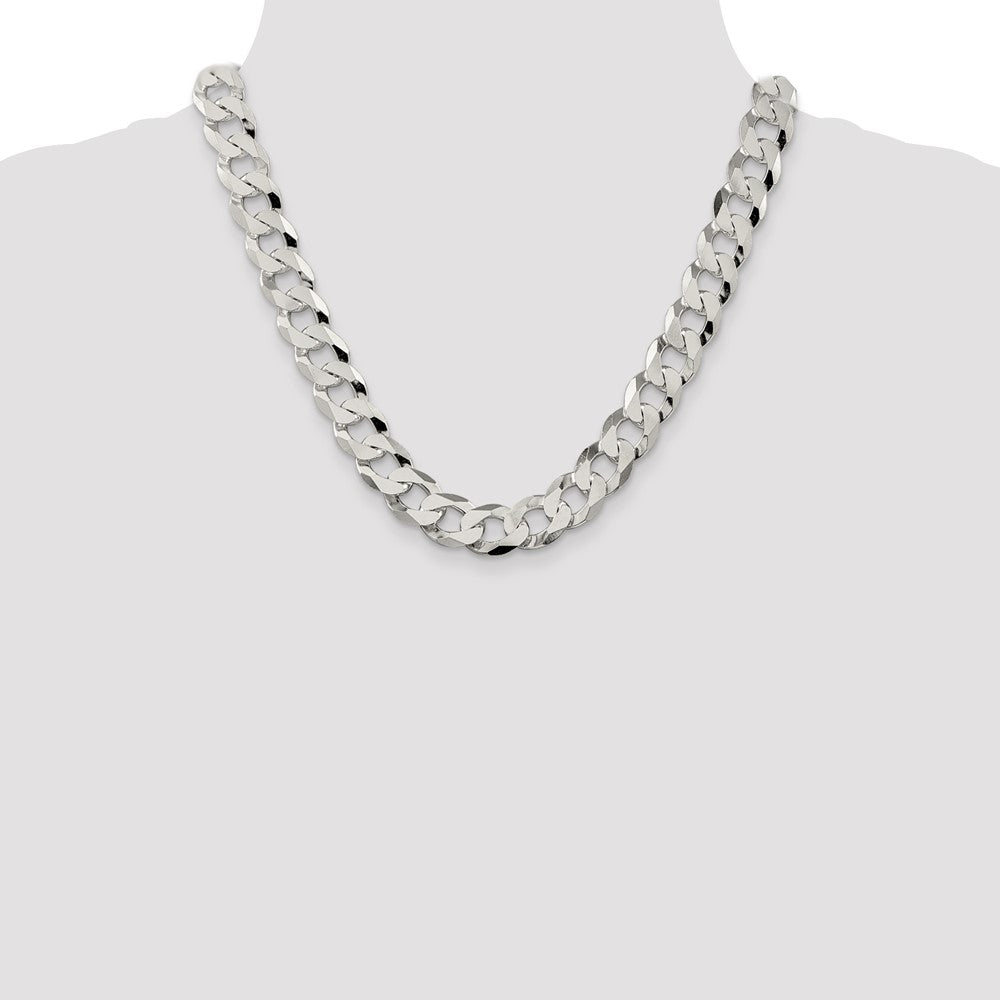 20 Inch Sterling Silver 13mm Beveled Curb Chain Necklace