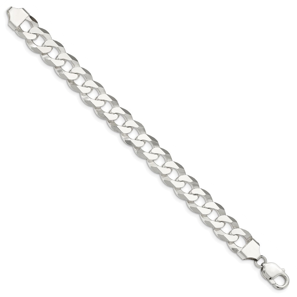 9 Inch Sterling Silver 13mm Beveled Curb Chain Bracelet