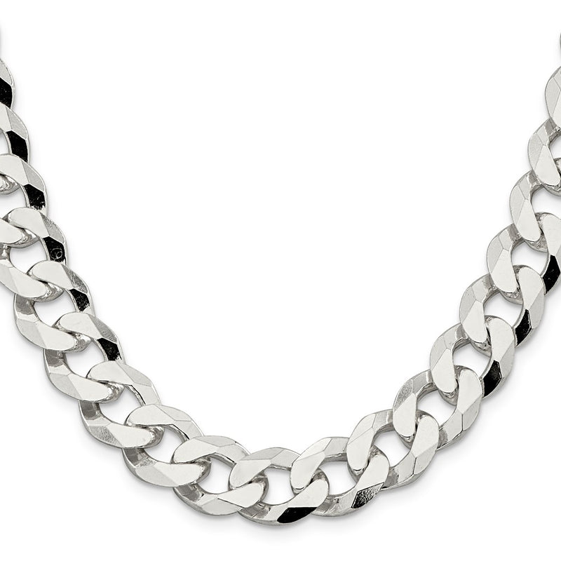 26 Inch Sterling Silver 14mm Beveled Curb Chain Necklace